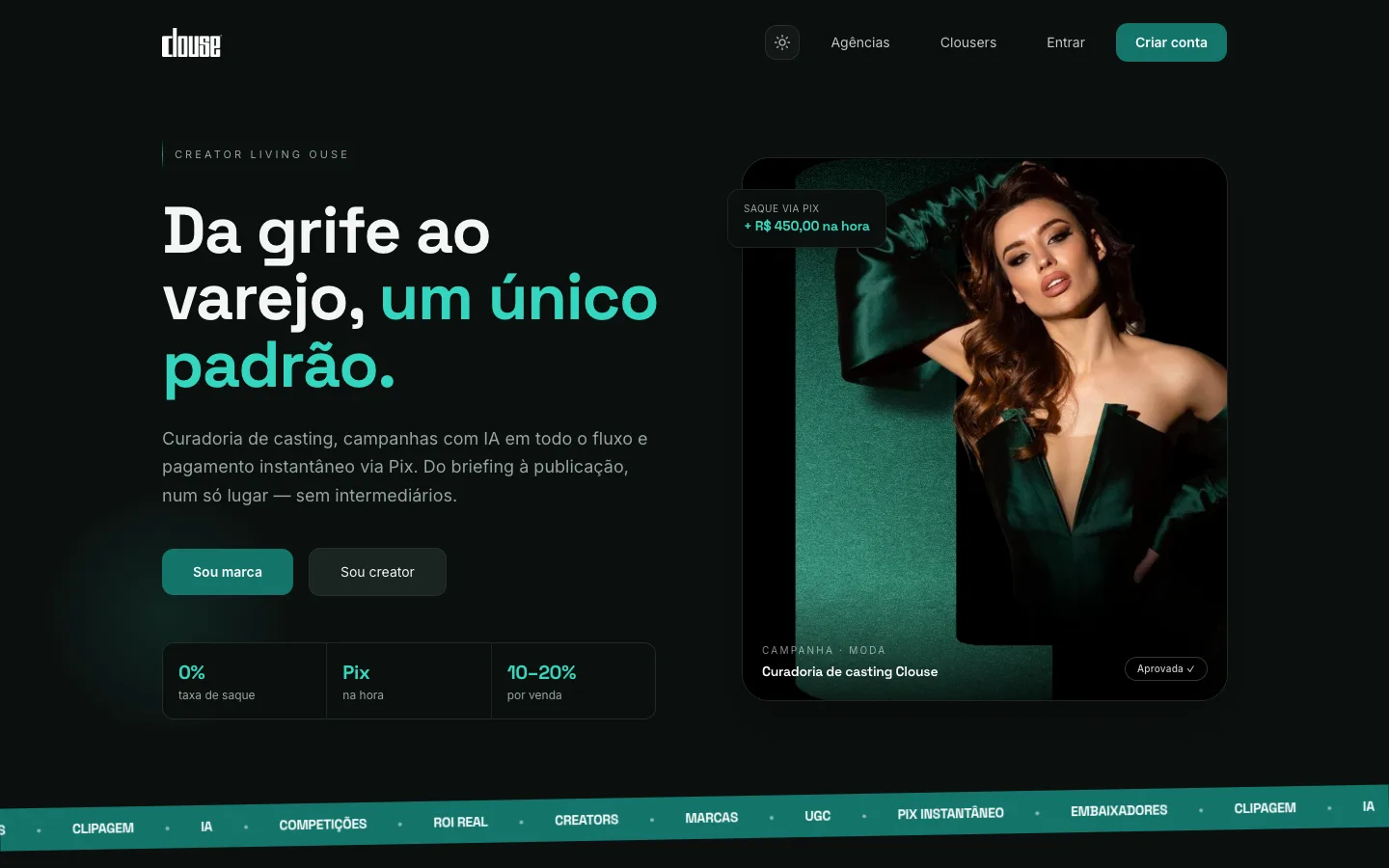 Captura real do site Clouse no computador