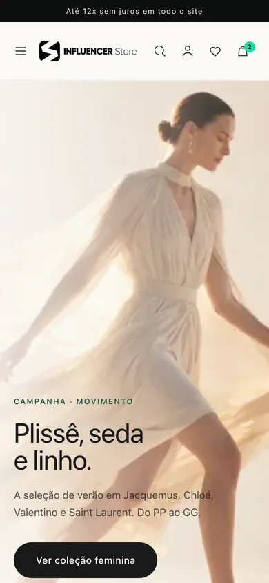 Captura real do site Influencer Store no celular
